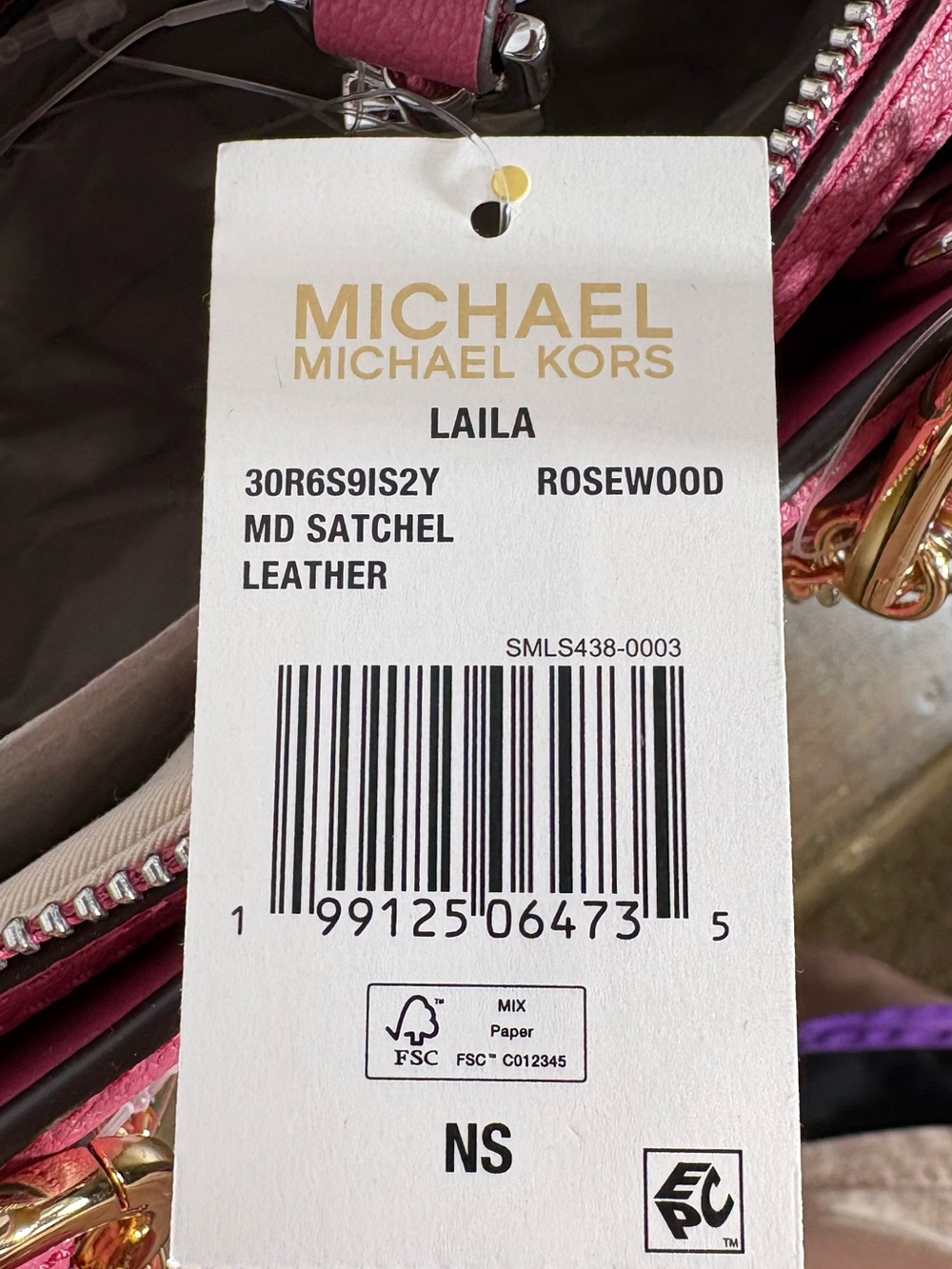 NWT Michael Kors Laila Leather Medium Satchel Handbag in Rosewood Pink - Picture 12 of 14